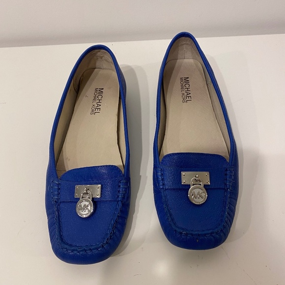 Michael Michael Kors Blue Leather Square Toe Loafer Flat Size 7 - Picture 1 of 6